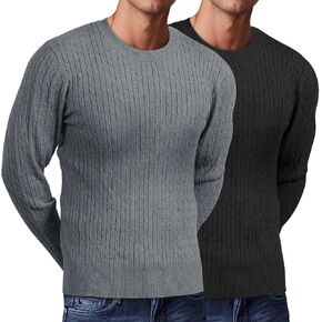 Riyiper 2 Pack Men's Cable Knit Sweaters, Crewneck Long Sleeve Pullover Ribbed Casual Sweater Classic Fit Soft Pullover