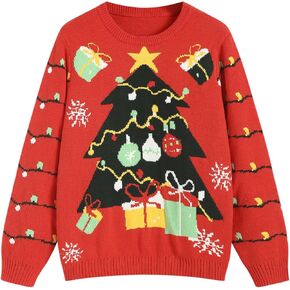 ZAFUL Women Men Ugly Christmas Pullover Sweaters Couple Crew Neck Long Sleeve Knit Xmas Holiday Jumper