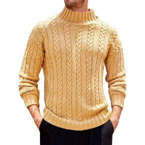 Runcati Mens Turtleneck Pullover Sweater Sweater Cable متماسكة الأكمام الطويلة