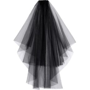 CHIC DIARY Black Veil Bridal Wedding Veils Halloween Long Mesh Veil Mourning Funeral Head Veil for Gothic Cosplay