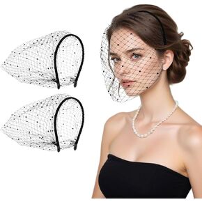 2 PCS MESH MESH VEIL BEADCAGE Black Birdcage Veil Black Veil for 1920s Flapper حجاب الحجاب مع لهجات الماس الحجاب للنساء حفل زفاف الزفاف