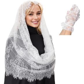 2pcs الدانتيل الحجاب والقفازات رأس الكتلة اللاتينية التي تغطي الحجاب للنساء على الطراز الإسباني الدانتيل التقليدية