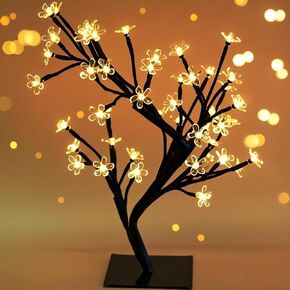 Bright Zeal 18" Battery Operated LED Cherry Blossom Tree Lights (6hr Timer) - Bonsai Lighted Tree - Lighted Cherry Blossom Table Lamp - Home Decor Artificial Plants Light BZY