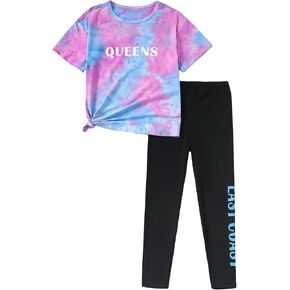 مجموعات ملابس الفتيات تربط الصبغ أعلى ملابس Legging Leging for Kid Activewear Googger مجموعات Tween Girl Sweatsuits Size 8-14
