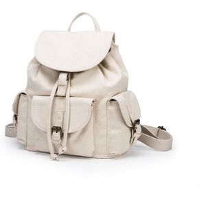 Fashion Backpacks New Canvas Bag Schoolbag Simple Drawstring Large Capacity Backpack Tide(Beige and Black)