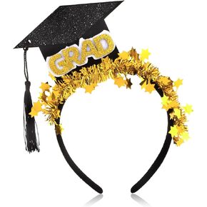 YARIEW Grad Cap Headband Knotted Headbands for Women Top Knot Jeweled Headband for Graduation Decorations 2025 Graduation Party Favors Grad Party Decorations Star