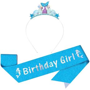 Aoprie Birthday Girl Sash & Tiara Set - Blue ، 2 Pack - Women & Girls Excessories Happy Birthday Accessories