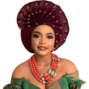 Nigerian beaded headwear Exquisite handmade African fan-shaped women's headscarf,suitable for weddings and special occasions