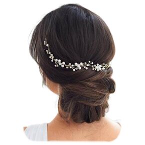 JAKAWIN Pearl Bride Wedding Hair Piece Silver Rhinestone Flower Bridal Hair Vine Accessories for Women (2 Gold)