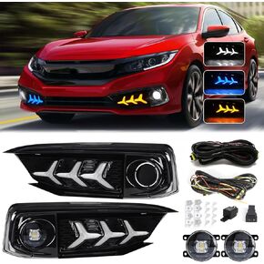 Daytime Running Light For Honda Civic 2019 2020 Fog Lights Tri-Colors DRL With LED Lamp Bulb Front Fog Light+Wire Harness
