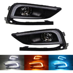 3 Color LED DRL Front Bumper Driving Fog Light Bezel Compatible Chevy Cruze 2016 2017 2018 Daytime Running Lamp Cover with Dynamic Sequential Turn Signal