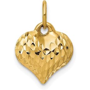 Solid 14k Yellow Gold Diamond-Cut Puffed Heart Pendant Charm (11mm x 14mm)