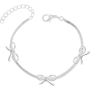 سوار Bow Herringbone Barelet Bowknot Pracelet للنساء سوار الفضة اللطيفة