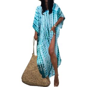 BSUBSEACH فساتين Kaftan للنساء 2025 بالإضافة إلى حجم السباحة التستر فوق صبغة TIE CAFTAN MAXI LOUNGWEAR