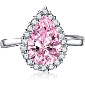 3ct Pear Water Drop Shaped Cubic Zirconia CZ Wedding Engagement Ring for Women Solitaire Oval Princess Cut Band 925 Silver Simulated Diamond Halo Promise Eternity Open Adjustable Ring(Yellow)