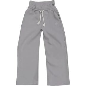Double Waisted Sweatpants Men Y2k Wide Leg Baggy Sweatpants Loose Star Embroidery Hip Hop Pants Drawstring Gym Joggers