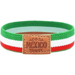 BDM Mexican Flag Bracelet, Elastic Mexican Bracelet, Engraved Leather, Size for Men and Women