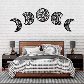 Jetec 5 Pcs Moon Phase Wall Art Decor Hanging Wooden Moon Phase Wall Pediments Nordic Boho Decor for Room Bar Ornament(Brown,10.6 Inch)