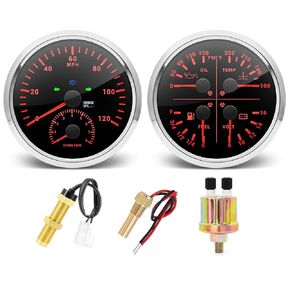 ARTILAURA 110mm GPS Speedometer Gauge Set - 2in1 GPS Speedometer with Tachometer,4in1 Fuel Level Water Temperature Oil Pressure Volt Boat Gauges for Car AUTO Marine (Black and Silver)