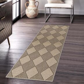Shacos Easy Jute 3x10 FT قابلة للغسل غير قابلة للانزلاق سجادة - طبيعية من المنسوجة من الماس البساط Trellis Trellis للمدخل ، المدخل ، الفناء والمطبخ - سجادة داخلية/خارجية متينة ، Black Plaid