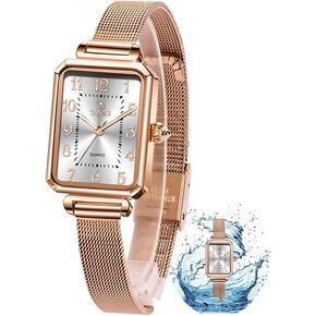 Women's Square Watch Mesh Bracelet Stainless Steel Rectangular Dress Watches for Women Fashion Business Analog Quartz Ladies Small Wrist Watch