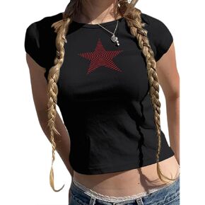 Star Graphic Baby Tees Crop Tops for Women Y2k Grunge Aesthetic Shirt Sexy Cropped Tshirt Short Sleeve for Teens