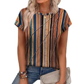 WEESO Womens Tops Summer Cap Sleeve Pleated Crewneck T Shirts Loose Fit Dressy Casual Basic Tees Trendy Outfits