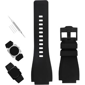 XIW متوافق مع Bell & Ross B & R BR-01 BR01 BR-03 BR03 BR03-92 24MM*34MM Rubber Watch Band Place for Men Silicone Wirstband Strap Bracelet