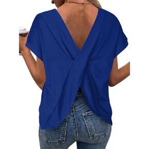 LilyCoco Women's Tie Dye Short Sleeve Shirt Criss Cross Back Tops Casual Loose Tee in Kuwait