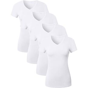 Cotton V Neck T Shirts for Women Short Sleeve Tshirt Basic Tees Vneck Tshirts Womens Tops Undershirt Multipack