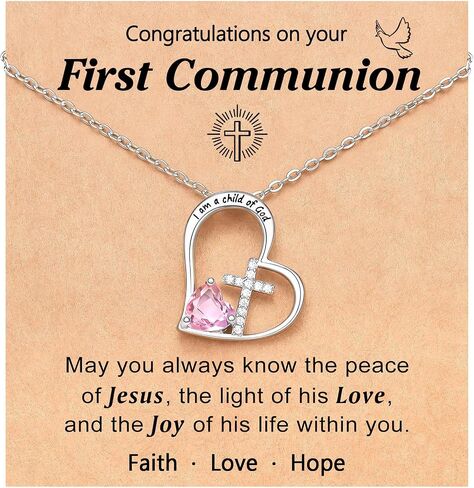 PINKDODO I Am A Child of God Heart Cross Necklace for Girls First Communion Baptism Gifts for Girls Daughter Goddaughter in Saudi Arabia