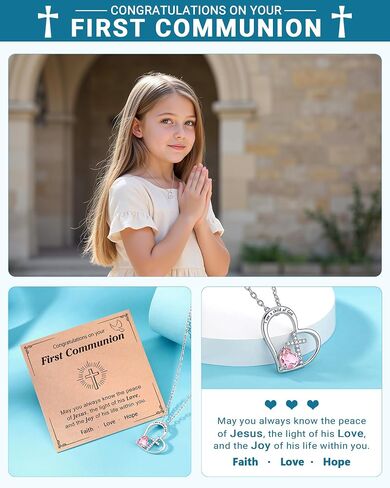 PINKDODO I Am A Child of God Heart Cross Necklace for Girls First Communion Baptism Gifts for Girls Daughter Goddaughter in Saudi Arabia