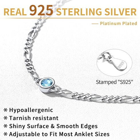 Chicsilver 925 Sterling Silver Heart/Roundstone Figaro Chain anklet for Women Simple Summer Summer Beach Bracelet (مع صندوق هدايا) in Kuwait