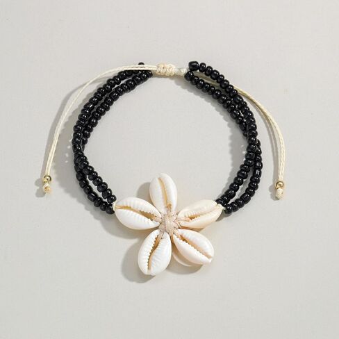 Shell Beaded Ankle Bracelet for Women, Double Layered Hollow Heart Sea Shell & Starfish Anklet Boho Turquoise Elastic Anklet Bracelet Summer Beach Foot Jewelry in Saudi Arabia