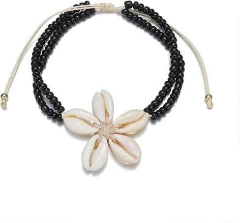 Shell Beaded Ankle Bracelet for Women, Double Layered Hollow Heart Sea Shell & Starfish Anklet Boho Turquoise Elastic Anklet Bracelet Summer Beach Foot Jewelry in Saudi Arabia