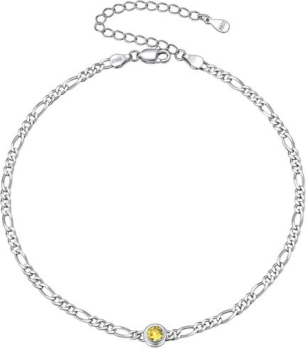 Chicsilver 925 Sterling Silver Heart/Roundstone Figaro Chain anklet for Women Simple Summer Summer Beach Bracelet (مع صندوق هدايا) in Kuwait