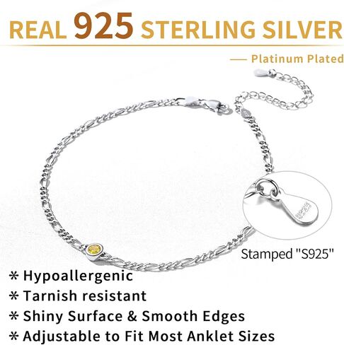 Chicsilver 925 Sterling Silver Heart/Roundstone Figaro Chain anklet for Women Simple Summer Summer Beach Bracelet (مع صندوق هدايا) in Kuwait