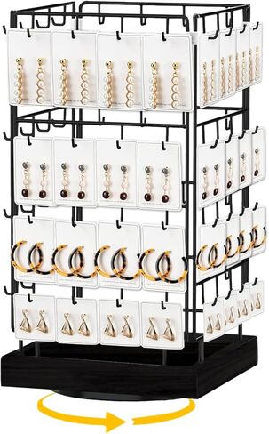 360 Rotating Earring Display Stands for Selling, 4 Tier Metal Earring Rack Holder Stand, 64 Hooks (Black) in Saudi Arabia