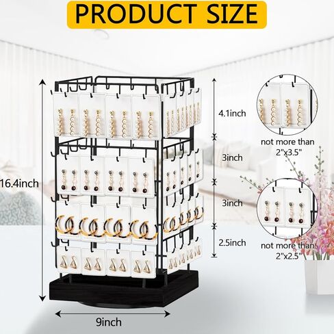 360 Rotating Earring Display Stands for Selling, 4 Tier Metal Earring Rack Holder Stand, 64 Hooks (Black) in Saudi Arabia
