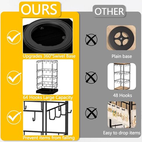 360 Rotating Earring Display Stands for Selling, 4 Tier Metal Earring Rack Holder Stand, 64 Hooks (Black) in Saudi Arabia