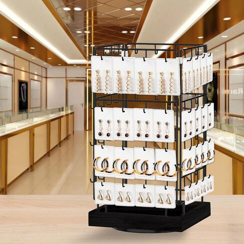 360 Rotating Earring Display Stands for Selling, 4 Tier Metal Earring Rack Holder Stand, 64 Hooks (Black) in Saudi Arabia
