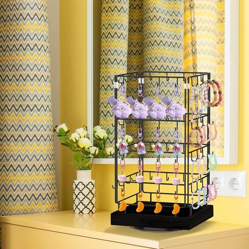360 Rotating Earring Display Stands for Selling, 4 Tier Metal Earring Rack Holder Stand, 64 Hooks (Black) in Saudi Arabia
