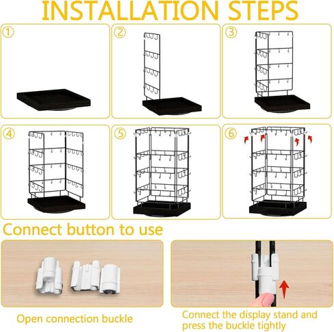 360 Rotating Earring Display Stands for Selling, 4 Tier Metal Earring Rack Holder Stand, 64 Hooks (Black) in Saudi Arabia