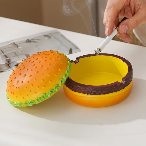 Creative Ashtray,Cute Burger StylingAshtray,Tabletop Portable Modern Ashtrays for Home office Fashion Decoration Handmade Gift,Great Gift for Men Women(Yellow ） in Saudi Arabia