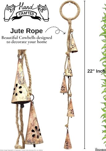 Highbix Shabby Chicing Bells Cluster - ديكور الجرس المعدني المصنوع يدويًا للجدار أو الباب أو الحديقة أو الديكور الاحتفالي (1 ، مخروط النجوم) in Kuwait