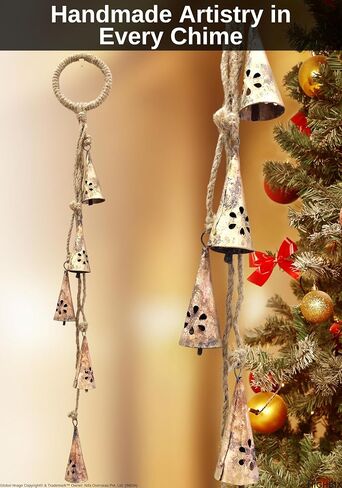 Highbix Shabby Chicing Bells Cluster - ديكور الجرس المعدني المصنوع يدويًا للجدار أو الباب أو الحديقة أو الديكور الاحتفالي (1 ، مخروط النجوم) in Kuwait