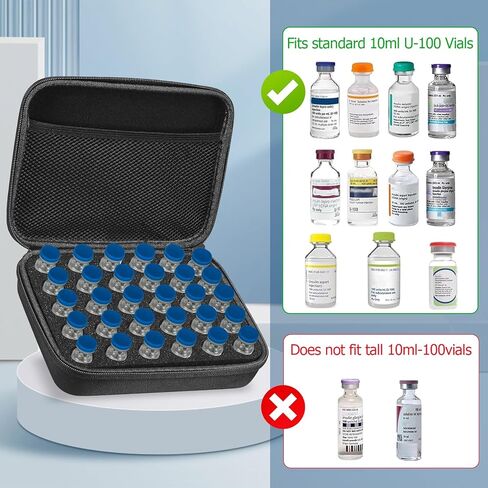 15-Slot Insulin Travel Case,Vial Storage Case with Mesh Pocket for Diabetic Accessories,Compact, Durable Insulin Vial Cooler for Travel and Home Organization,Perfect for 3ml Injection Vials in Kuwait