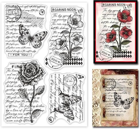 GLOBLELAND أرقام خمر خلفية شفافة واضحة طوابع زهرة كلمة النقش ختم أوراق سيليكون واضح طوابع ختم DIY بها بنفسك سكرابوكينغ وبطاقة صنع ورقة كرافت ديكور in Kuwait