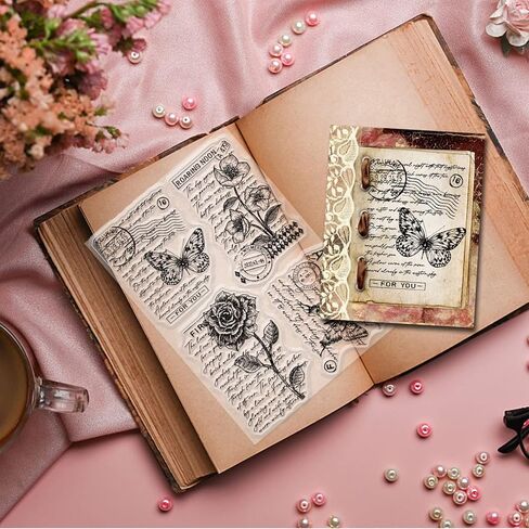 GLOBLELAND أرقام خمر خلفية شفافة واضحة طوابع زهرة كلمة النقش ختم أوراق سيليكون واضح طوابع ختم DIY بها بنفسك سكرابوكينغ وبطاقة صنع ورقة كرافت ديكور in Kuwait