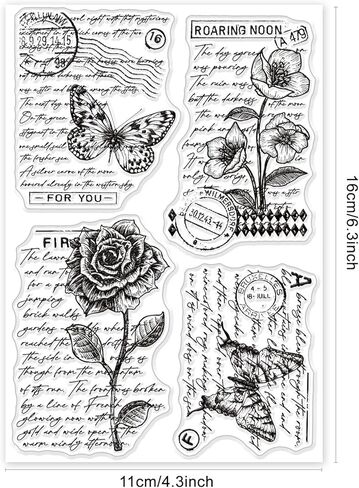 GLOBLELAND أرقام خمر خلفية شفافة واضحة طوابع زهرة كلمة النقش ختم أوراق سيليكون واضح طوابع ختم DIY بها بنفسك سكرابوكينغ وبطاقة صنع ورقة كرافت ديكور in Kuwait